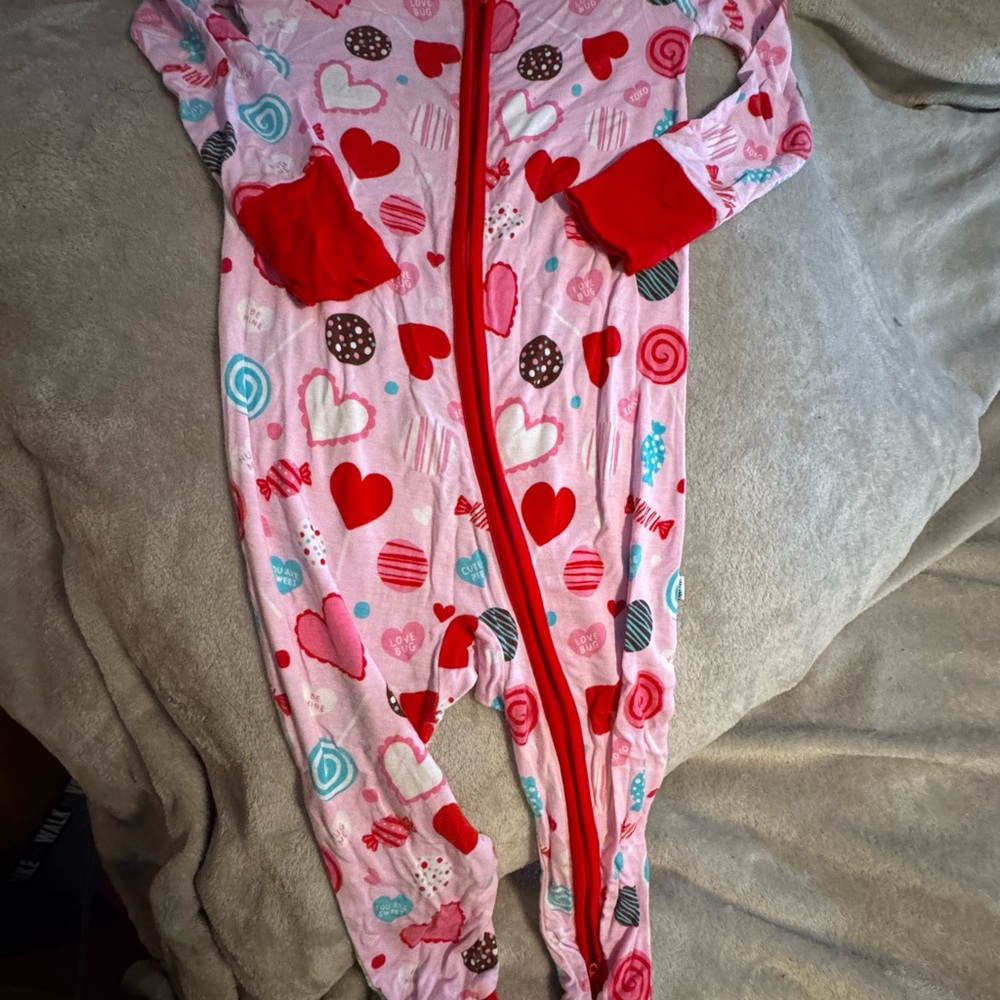 Little Sleepies Pink and Red Valentine's Day Footies